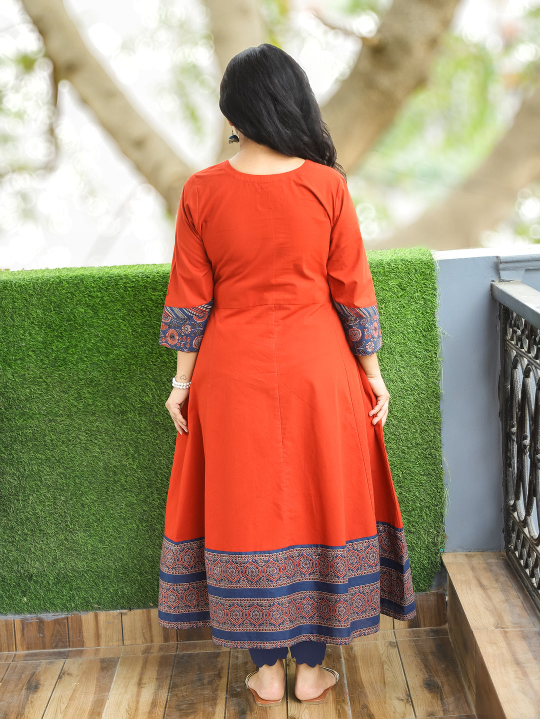 Raaha Burnt Rust Mughal Style Anarkali Cotton Kurti