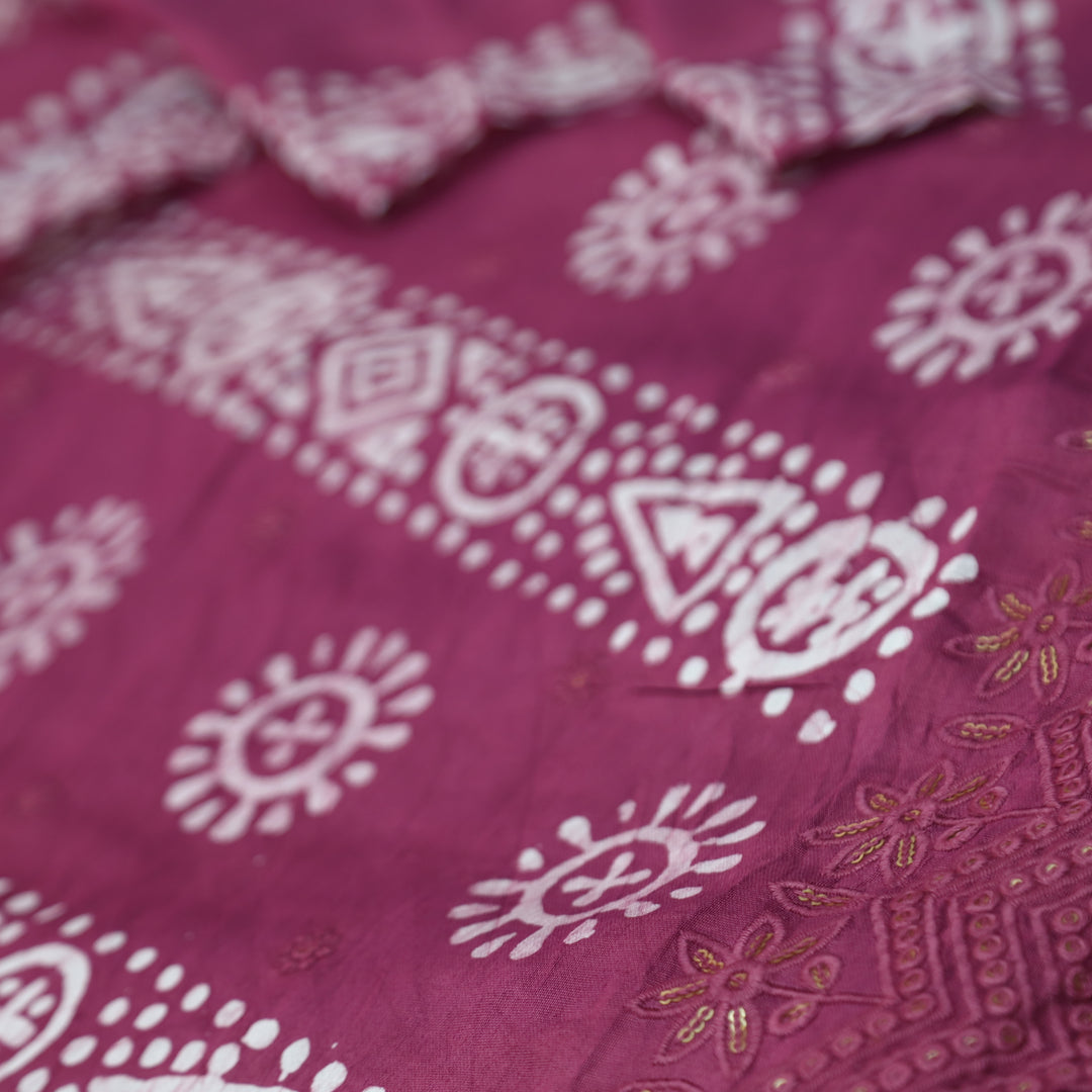 Kranti Blueberry Purple All Over Batik Printed with Lace Work Hem Cotton Suit Set
