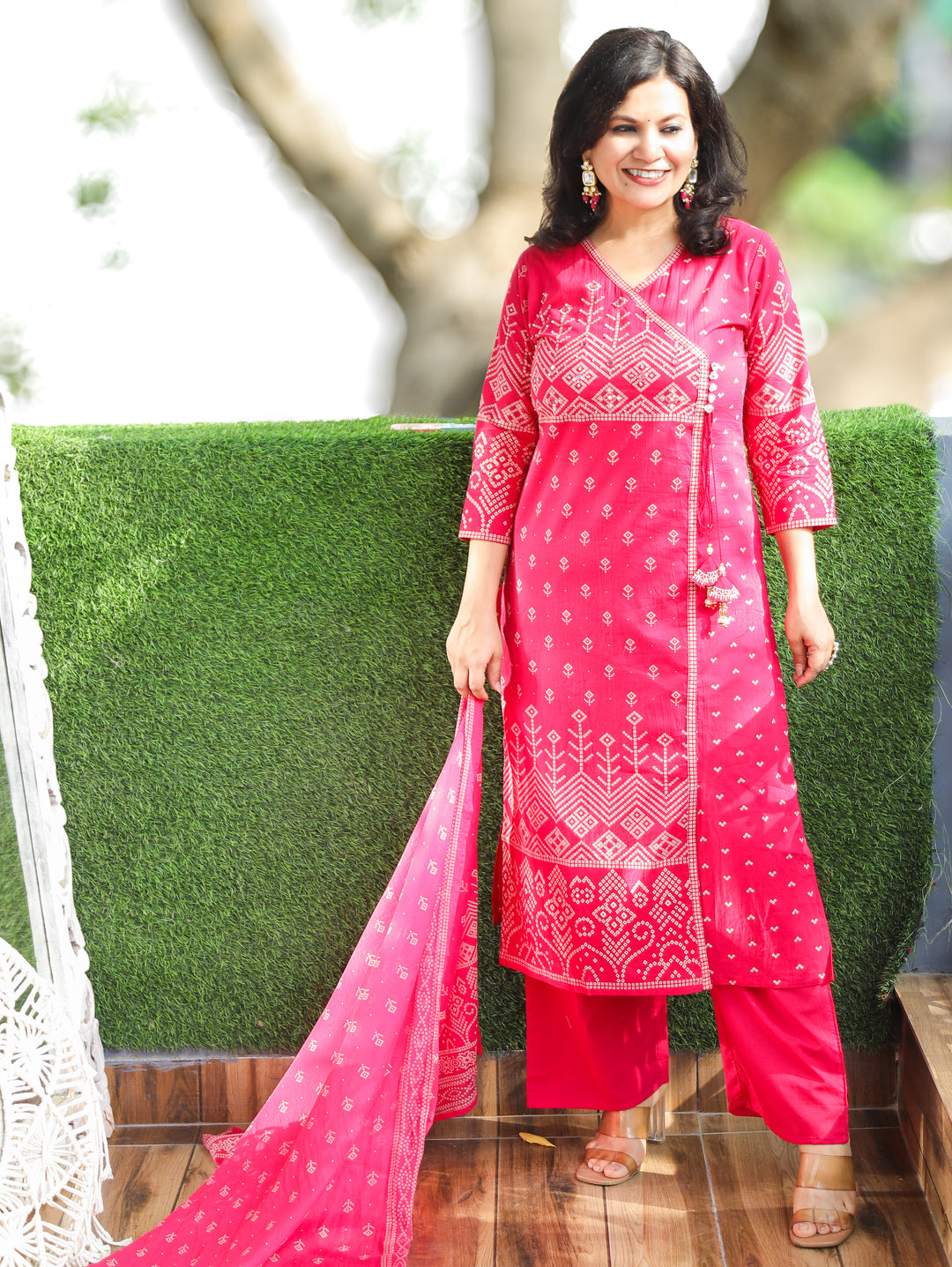 Deepika Rani Pink Bandhani Cotton 3 Piece Set