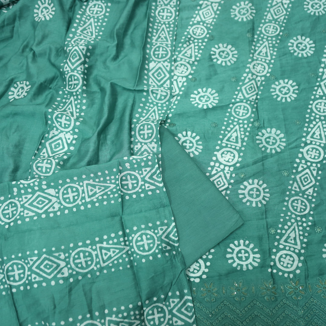 Kranti Castleton Green All Over Batik Printed with Lace Work Hem Cotton Suit Set