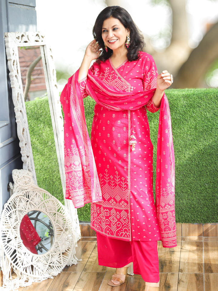 Deepika Rani Pink Bandhani Cotton 3 Piece Set