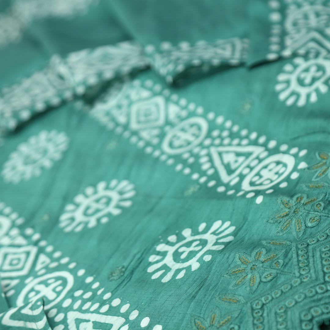 Kranti Castleton Green All Over Batik Printed with Lace Work Hem Cotton Suit Set