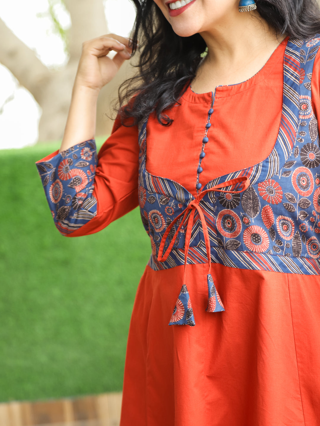 Raaha Burnt Rust Mughal Style Anarkali Cotton Kurti