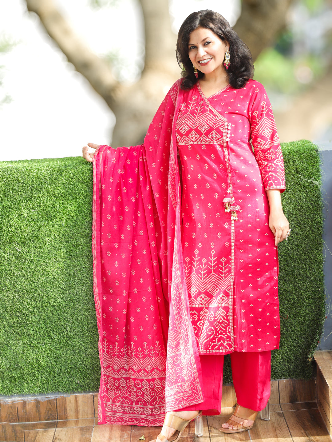 Deepika Rani Pink Bandhani Cotton 3 Piece Set