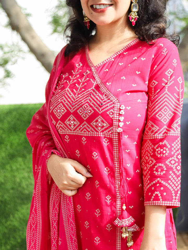 Deepika Rani Pink Bandhani Cotton 3 Piece Set