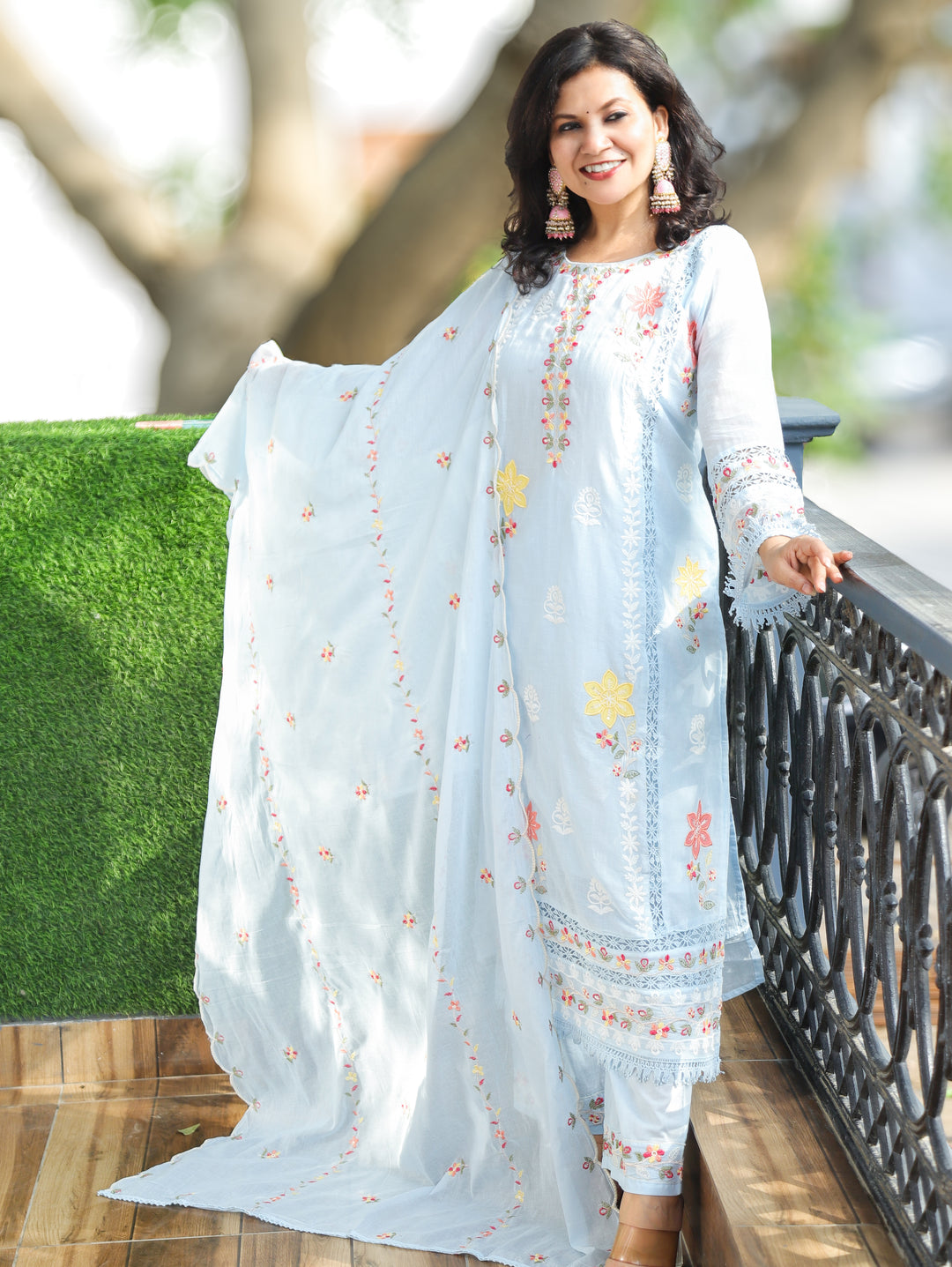 Preet Iced Blue Embroidered Mul Cotton Set