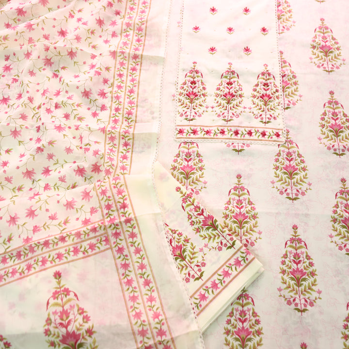 Aashna Cream Beige All Over Floral Printed Cotton Suit Set