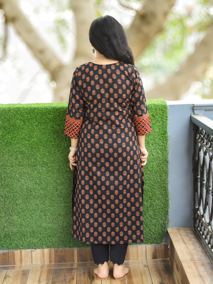 Nora Black Warli Embroidered Ajrak Cotton Kurti