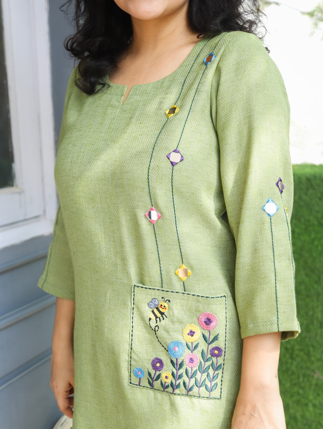 Jasmin Olive Green Embroidered Jute 2 Piece Set