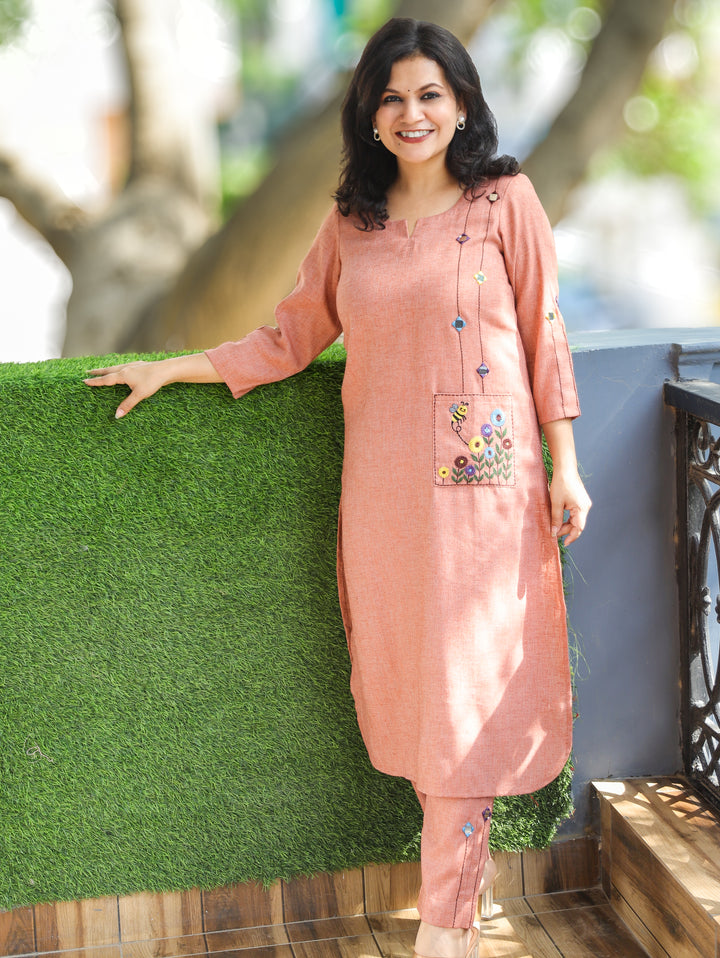 Jasmin Teracota Embroidered Jute 2 Piece Set
