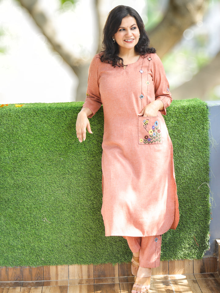 Jasmin Teracota Embroidered Jute 2 Piece Set