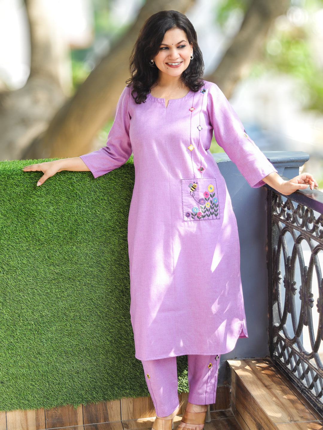 Jasmin Misty Lilac Embroidered Linen 2 Piece Set