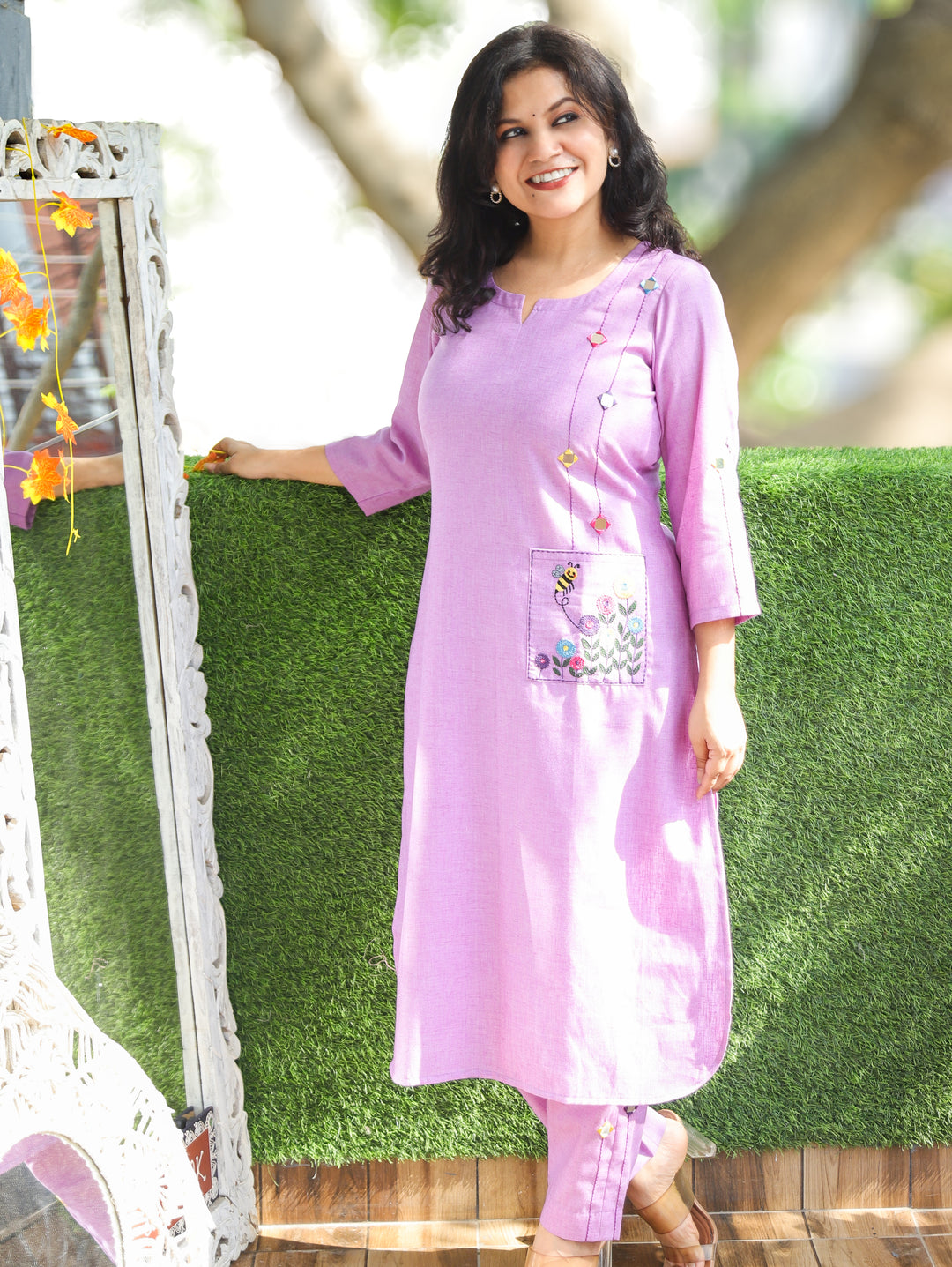 Jasmin Misty Lilac Embroidered Linen 2 Piece Set