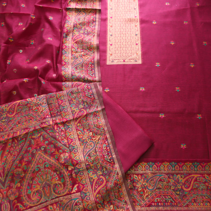 Hamsafar Magenta Pink Thread with Zari Authentic Jamdani Weaved Hem Suit Set