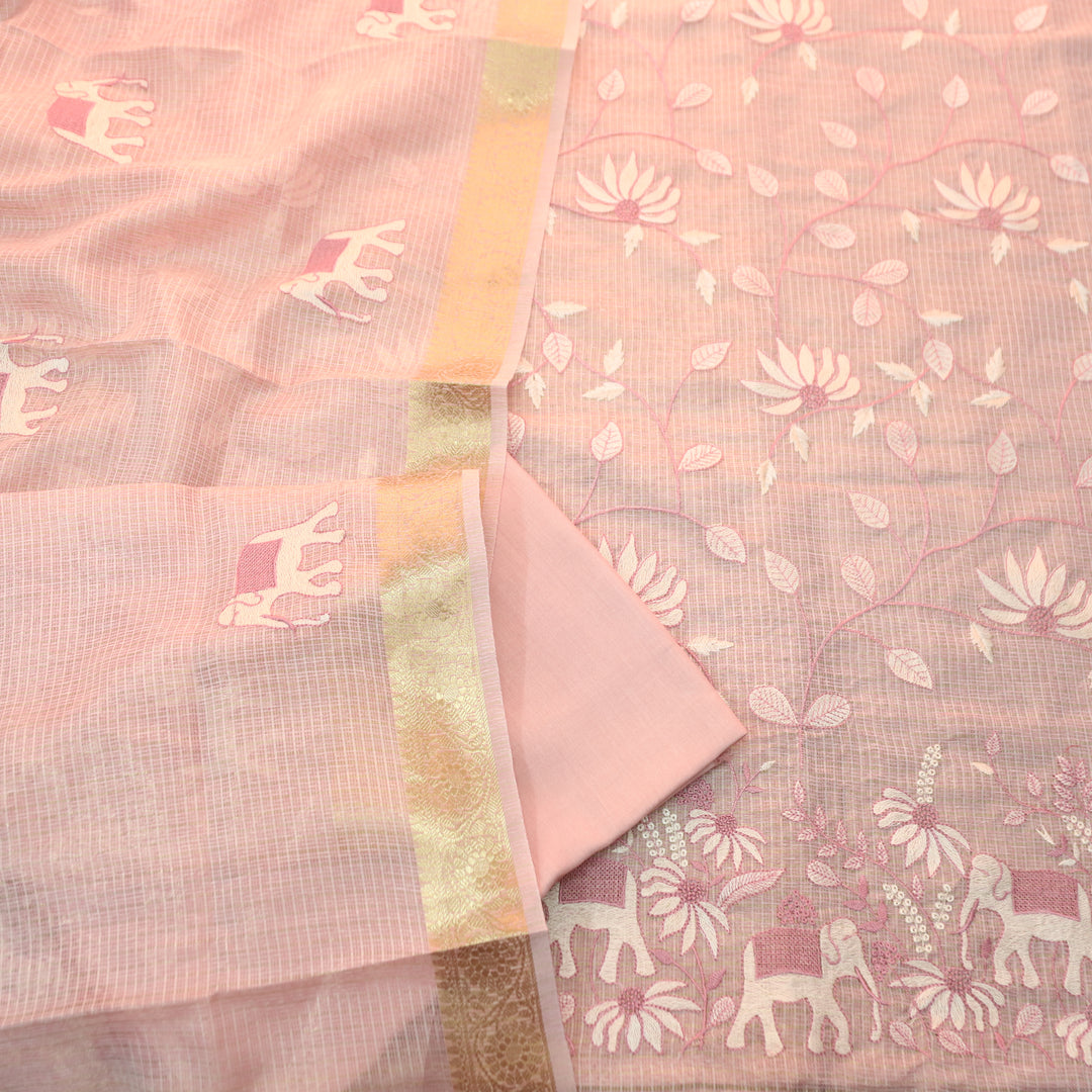 Kudiye Sprinkle Pink Gajj Embroidered Shimmer Tissue Kota Doriya Set