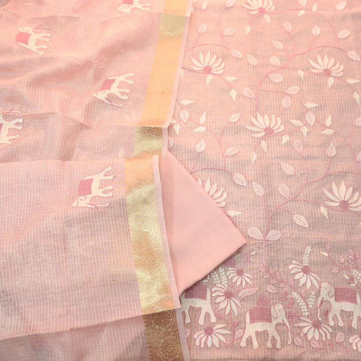 Kudiye Sprinkle Pink Gajj Embroidered Shimmer Tissue Kota Doriya Set