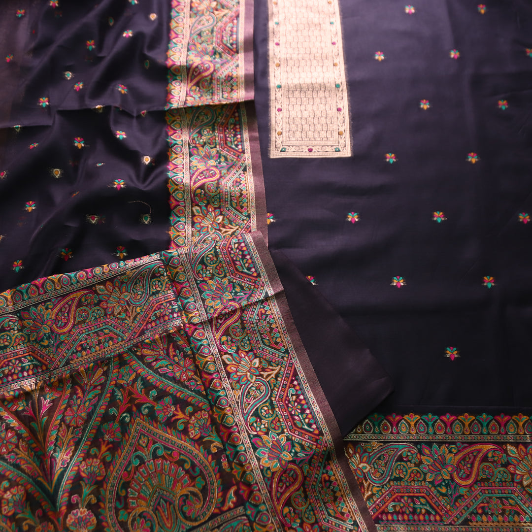 Hamsafar Ebony Black Thread with Zari Authentic Jamdani Weaved Hem Suit Set