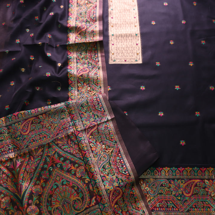 Hamsafar Ebony Black Thread with Zari Authentic Jamdani Weaved Hem Suit Set