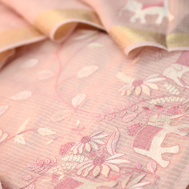 Kudiye Sprinkle Pink Gajj Embroidered Shimmer Tissue Kota Doriya Set