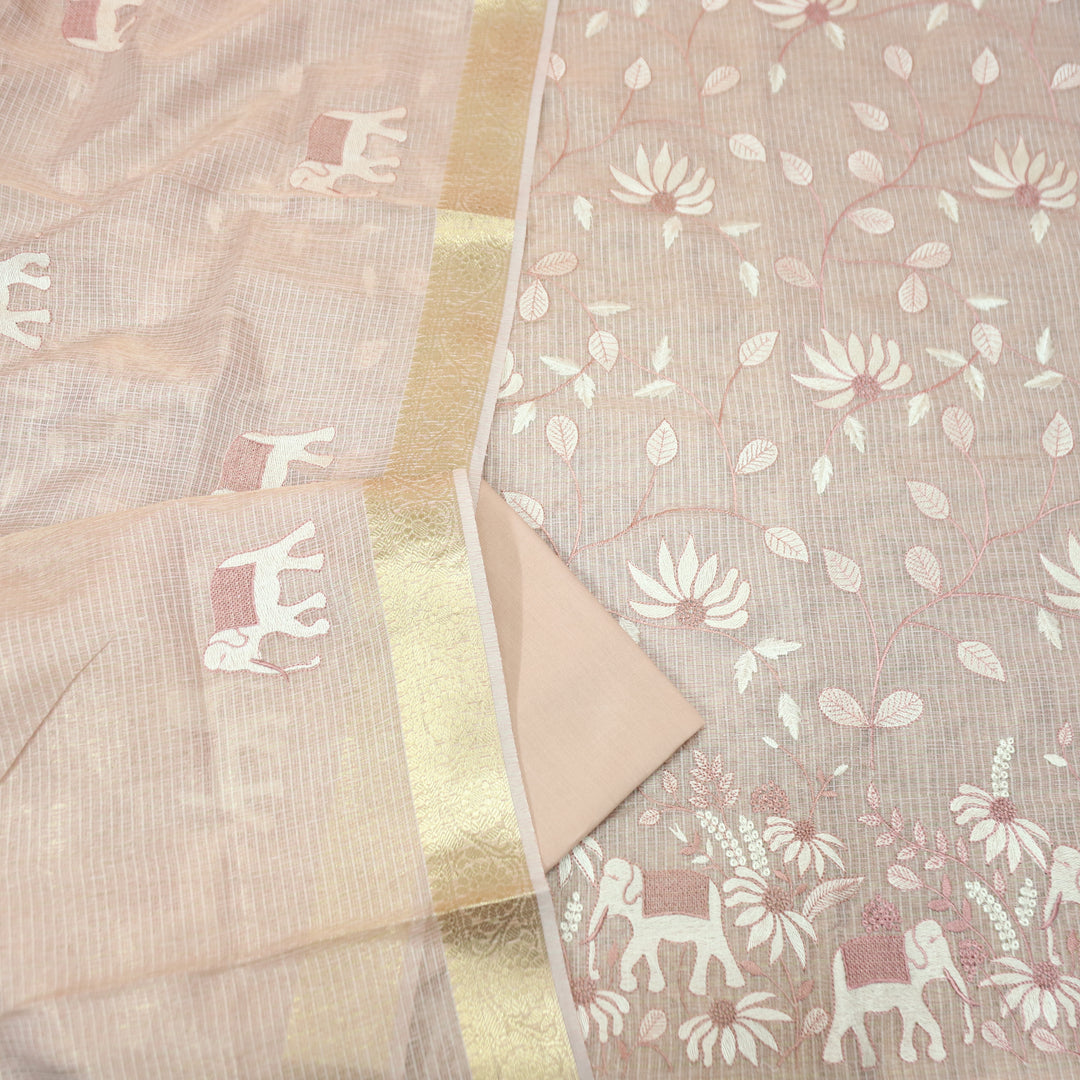 Kudiye Pumpkin Peach Gajj Embroidered Shimmer Tissue Kota Doriya Set