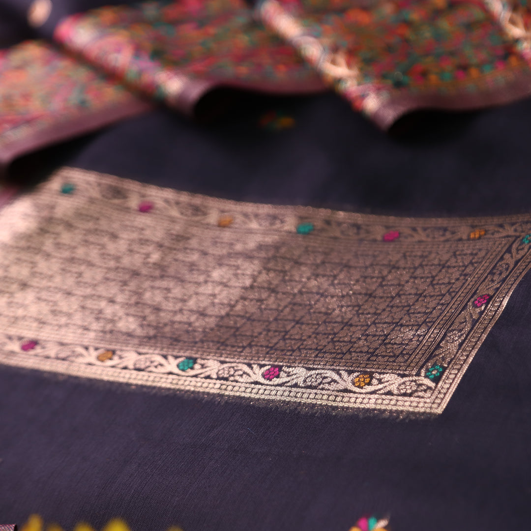 Hamsafar Ebony Black Thread with Zari Authentic Jamdani Weaved Hem Suit Set