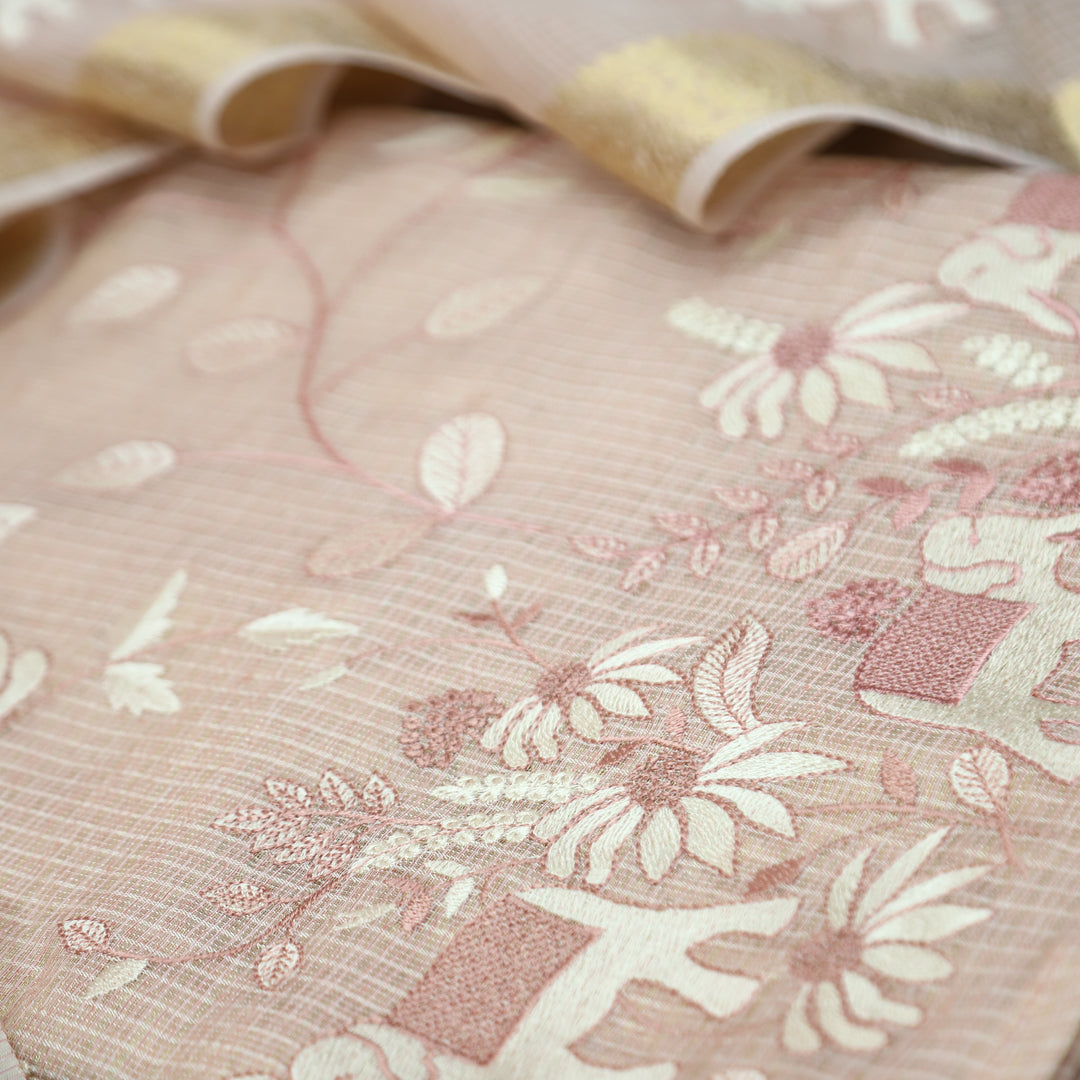 Kudiye Pumpkin Peach Gajj Embroidered Shimmer Tissue Kota Doriya Set