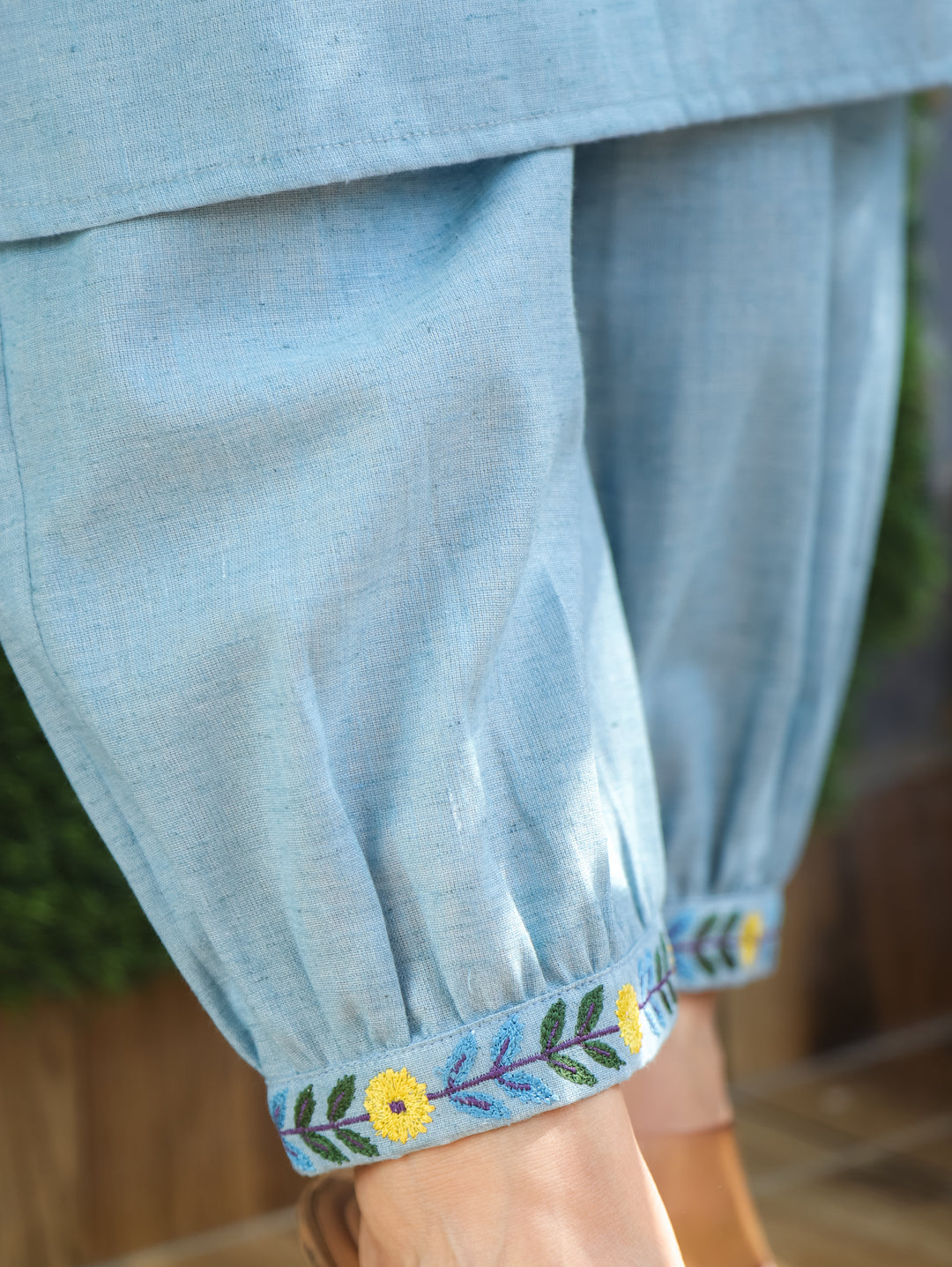 Kaashu Sky Blue Collar Neck Linen 2 Piece Set