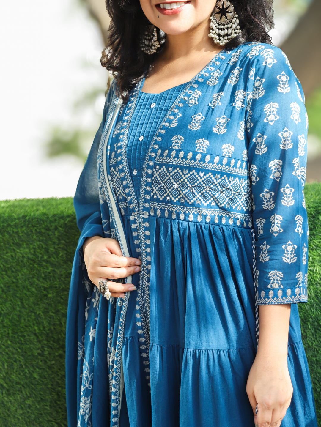 Trinidhi Cerulean Blue Flaired Cotton 3 Piece Set