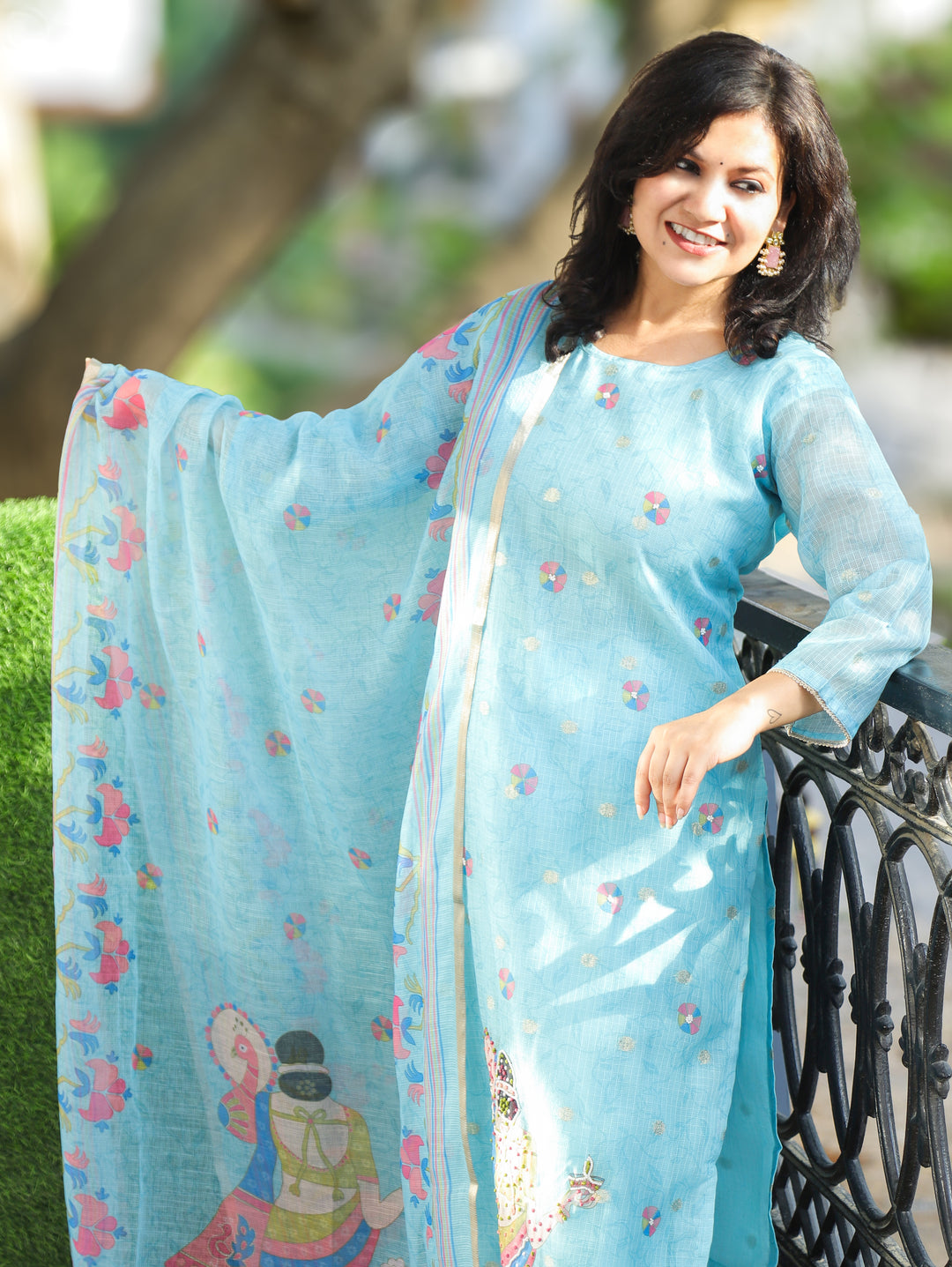 Sanaya Sky Blue Moti Work Hem Kota Doriya Set