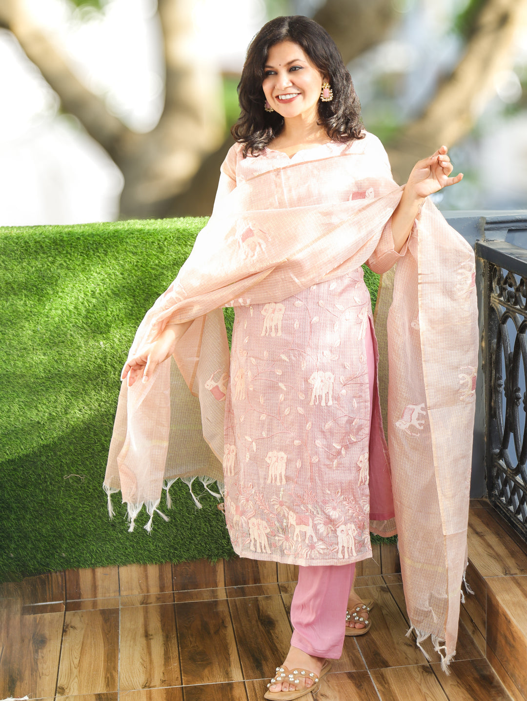 Sharda Lilac Gajj Embroidered Shimmer Kota Doriya Set
