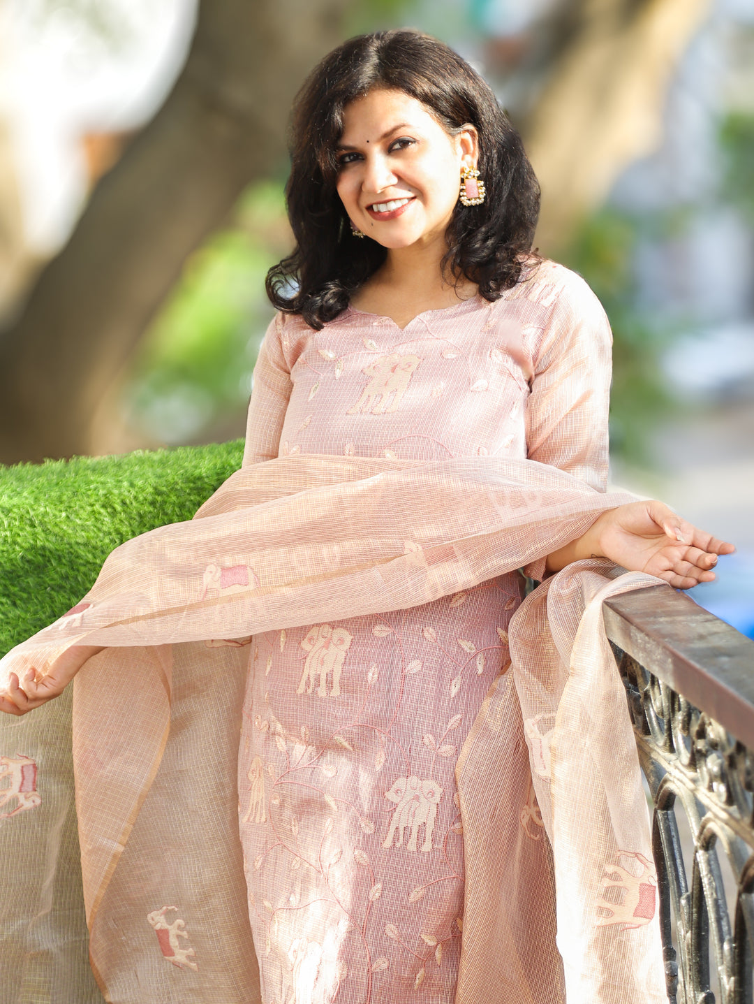 Sharda Lilac Gajj Embroidered Shimmer Kota Doriya Set