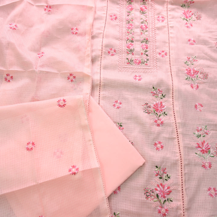 Gulmeher Pumpkin Peach Thread Embroidered Neck Kota Doriya Set