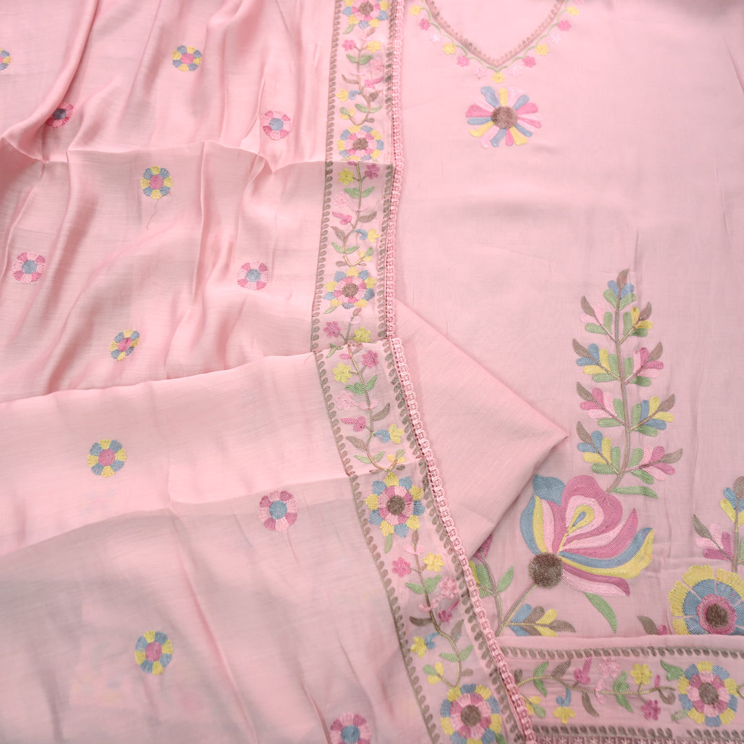 Mannat Mauve Blush Aari Embroidered Hem Mul Chanderi Set