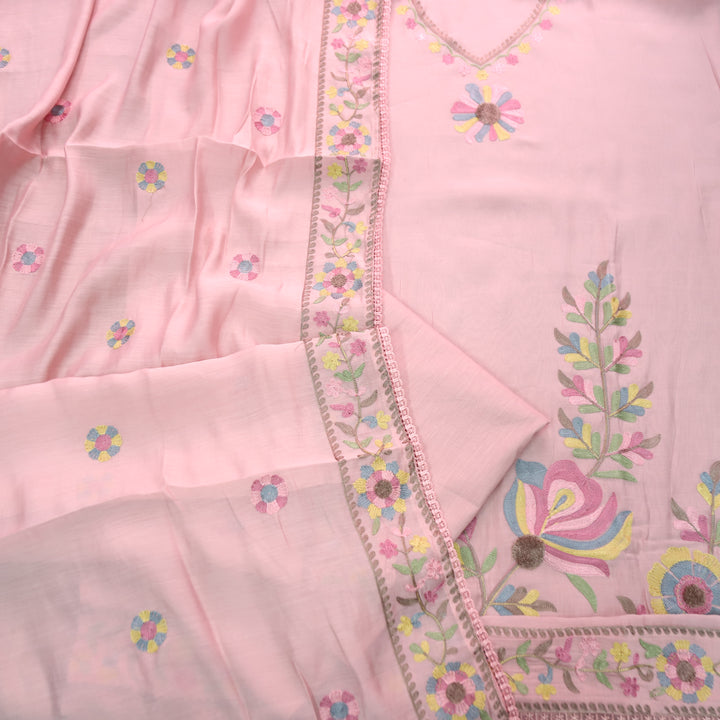 Mannat Mauve Blush Aari Embroidered Hem Mul Chanderi Set