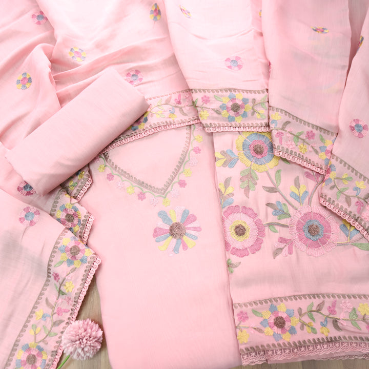 Mannat Mauve Blush Aari Embroidered Hem Mul Chanderi Set