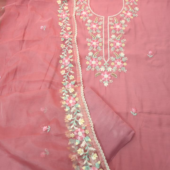 Rabbta Pink Mauve  Thread Embroidered Neck with Kardana Work Modal Suit Set