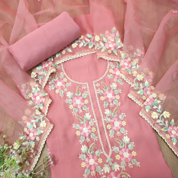 Rabbta Pink Mauve  Thread Embroidered Neck with Kardana Work Modal Suit Set
