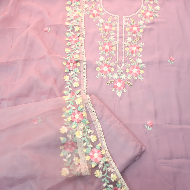 Rabbta Soft Lilac Thread Embroidered Neck with Kardana Work Modal Suit Set
