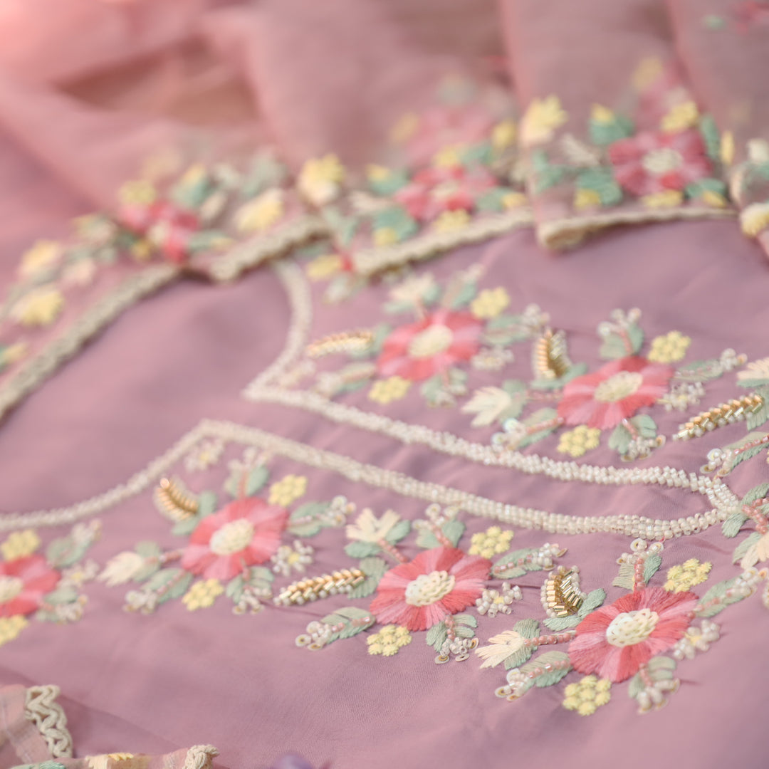 Rabbta Soft Lilac Thread Embroidered Neck with Kardana Work Modal Suit Set