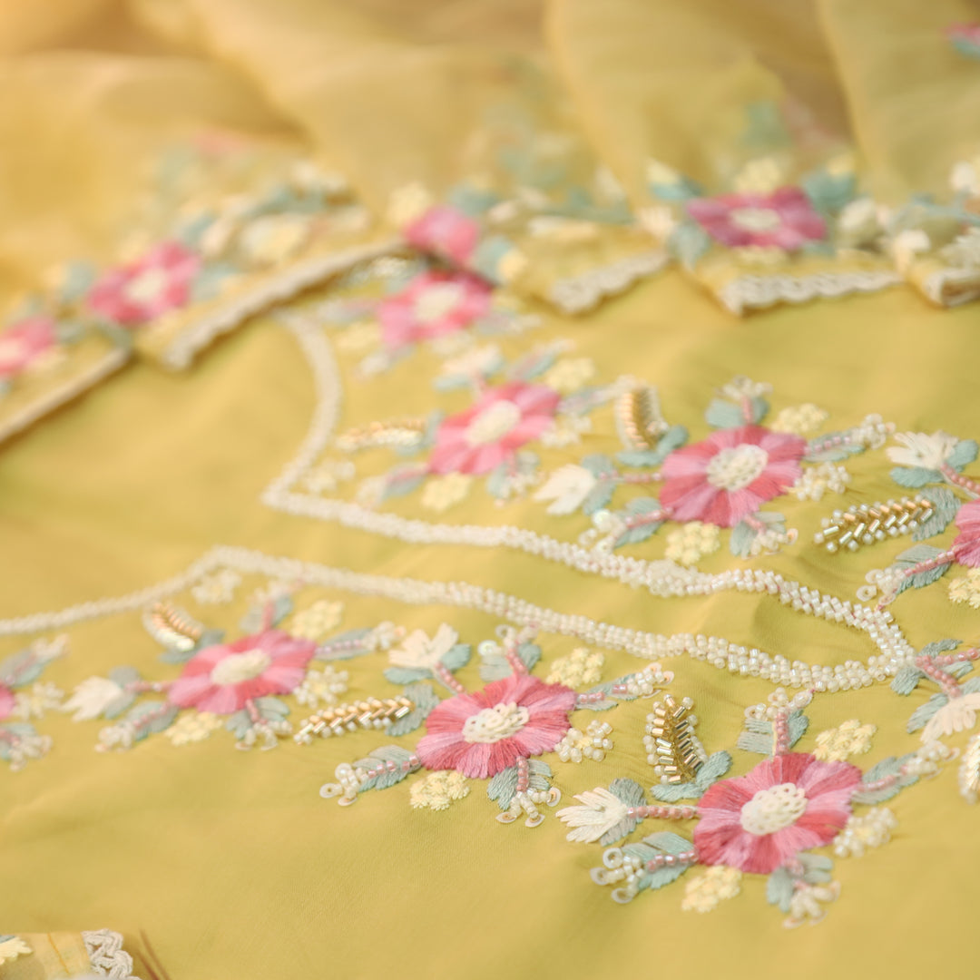Rabbta Butter Yellow Thread Embroidered Neck with Kardana Work Modal Suit Set