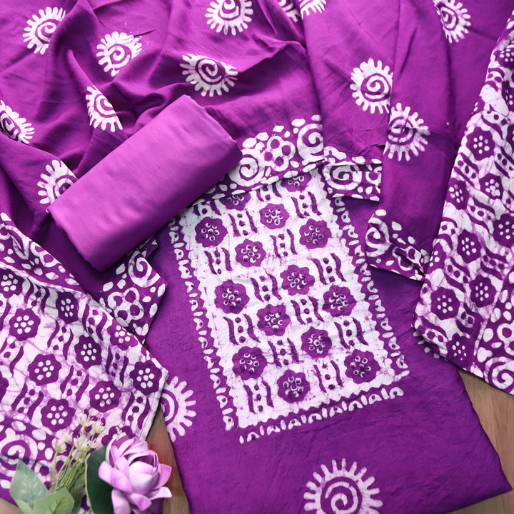 Kalyani  Orchid Purple Fench Knot Batik Print Modal Set