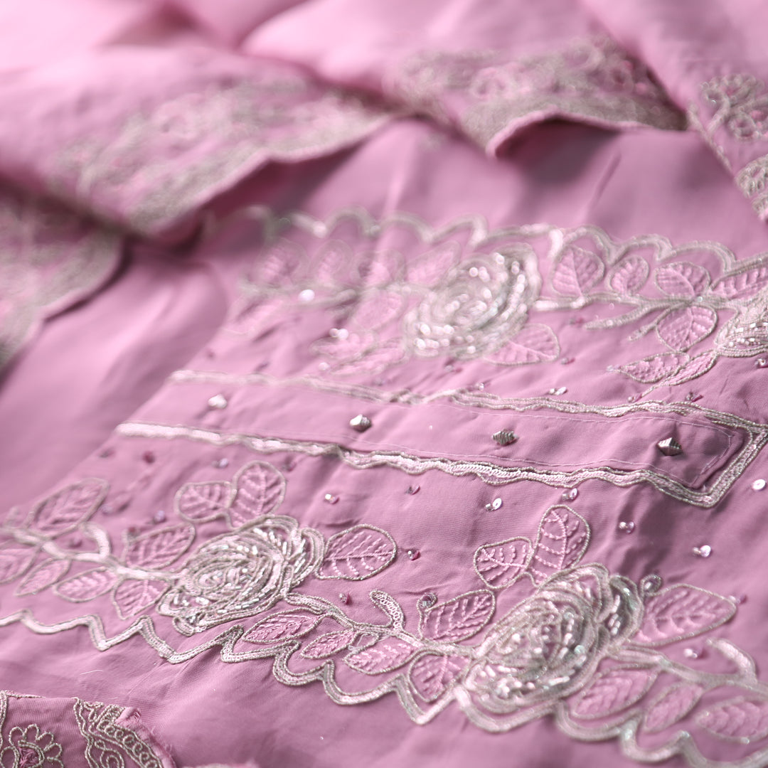 Rooh Lilac Mauve Embellished Neckline with Thread Work Organza Suit Set