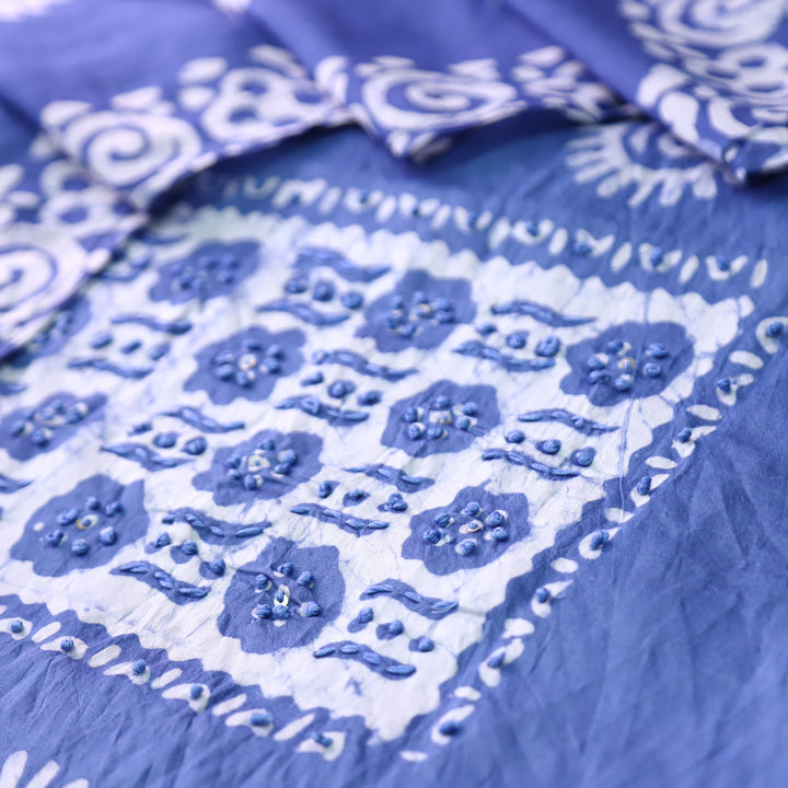 Kalyani  Faded Blue Fench Knot Batik Print Modal Set