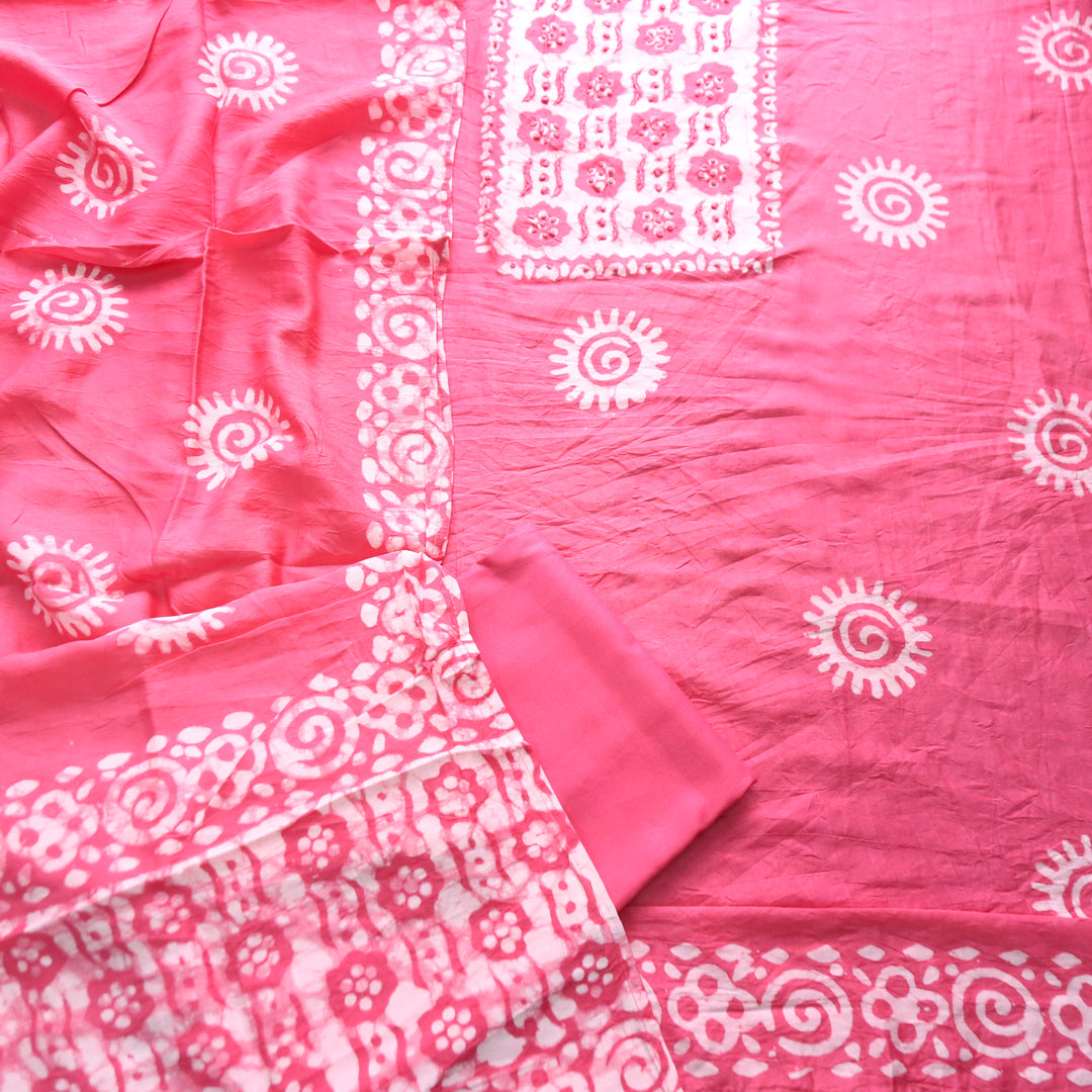 Kalyani  Candy Pink Fench Knot Batik Print Modal Set