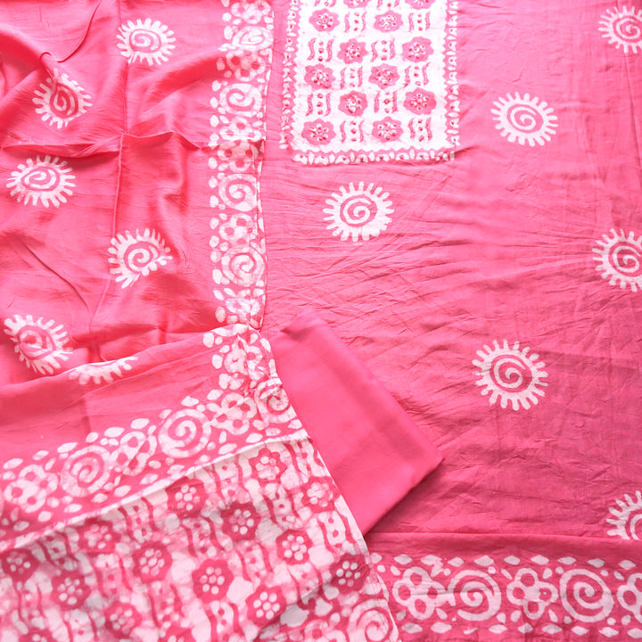 Kalyani  Candy Pink Fench Knot Batik Print Modal Set