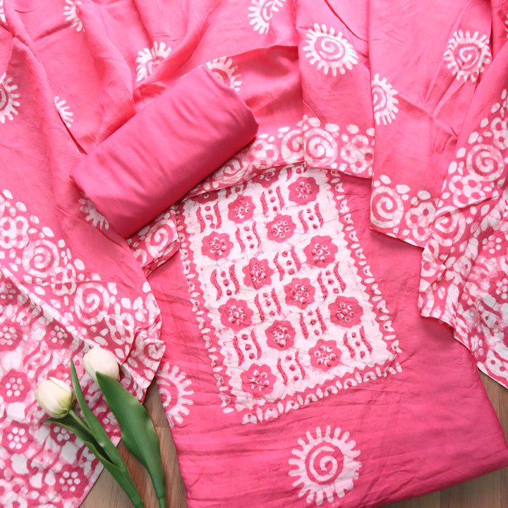 Kalyani  Candy Pink Fench Knot Batik Print Modal Set