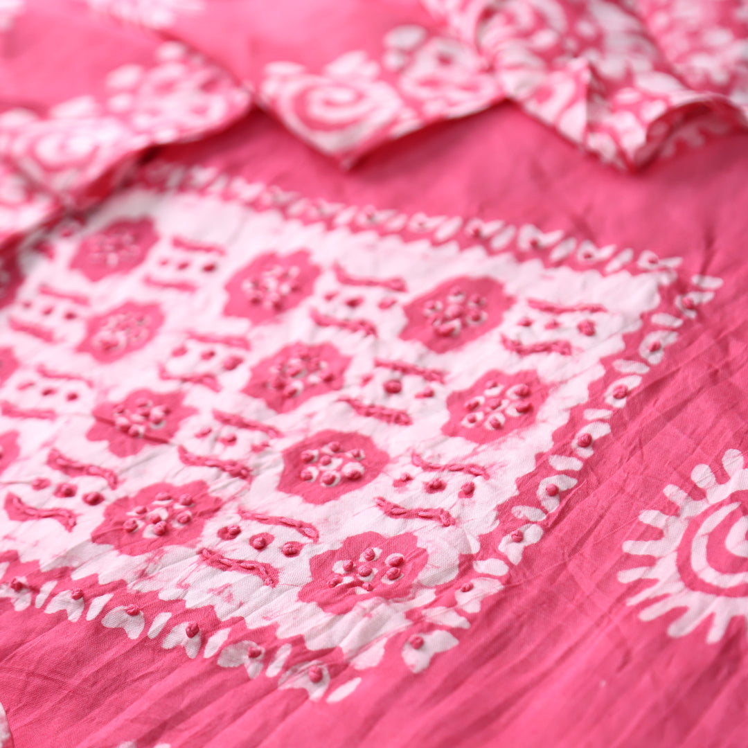 Kalyani  Candy Pink Fench Knot Batik Print Modal Set