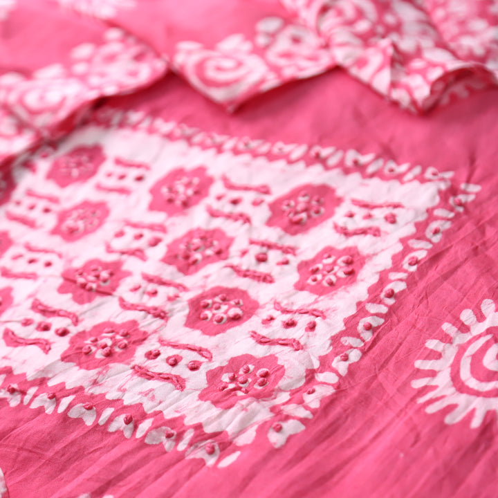 Kalyani  Candy Pink Fench Knot Batik Print Modal Set