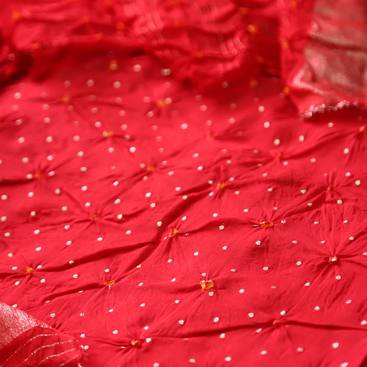 Naari Bride Red All Over Bandhej Work Crepe Silk Suit Set