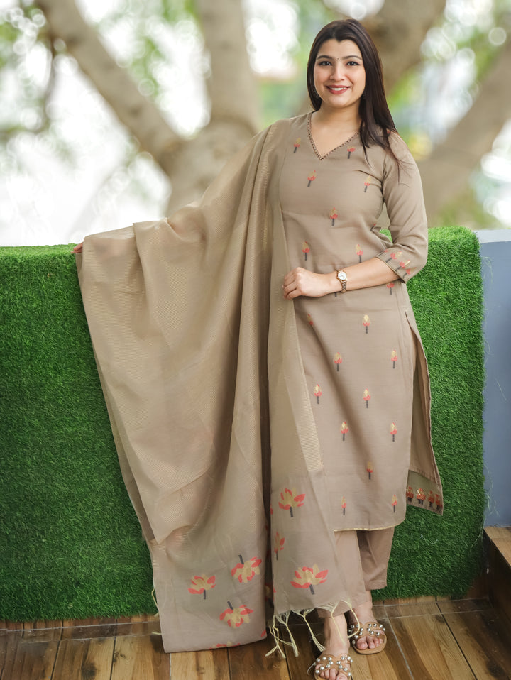 Samara Chiku V Neck Pichwai Print Chanderi 3 Piece Set